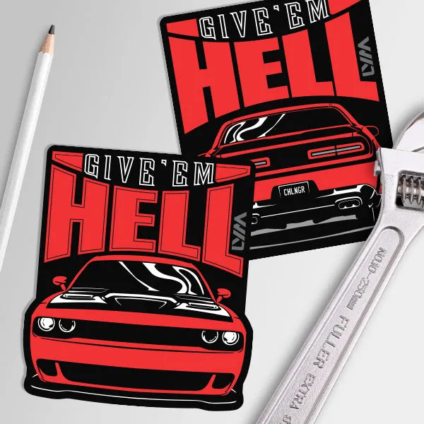 Dodge Challenger Give'em Hell Sticker - LYM Clothing